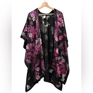 J.Jill Floral Velvet Burnout Mesh Kimono Artsy Whimsigoth Wrap One Size